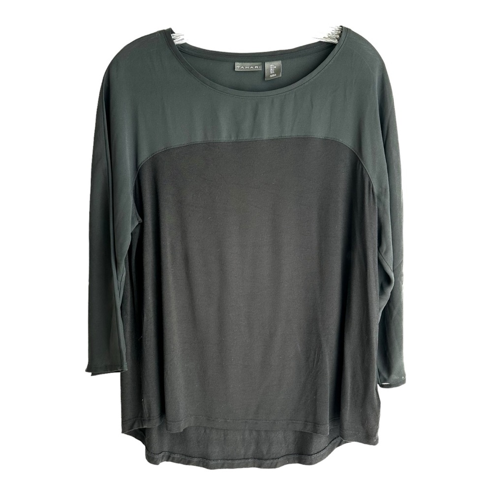 Tahari Slip On Top Size Large with Semi Sheer Fabric Sleeves and Neck